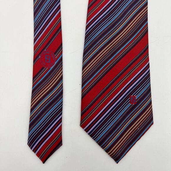 Fendi Stripe Silk Tie Red - Picture 5 of 6
